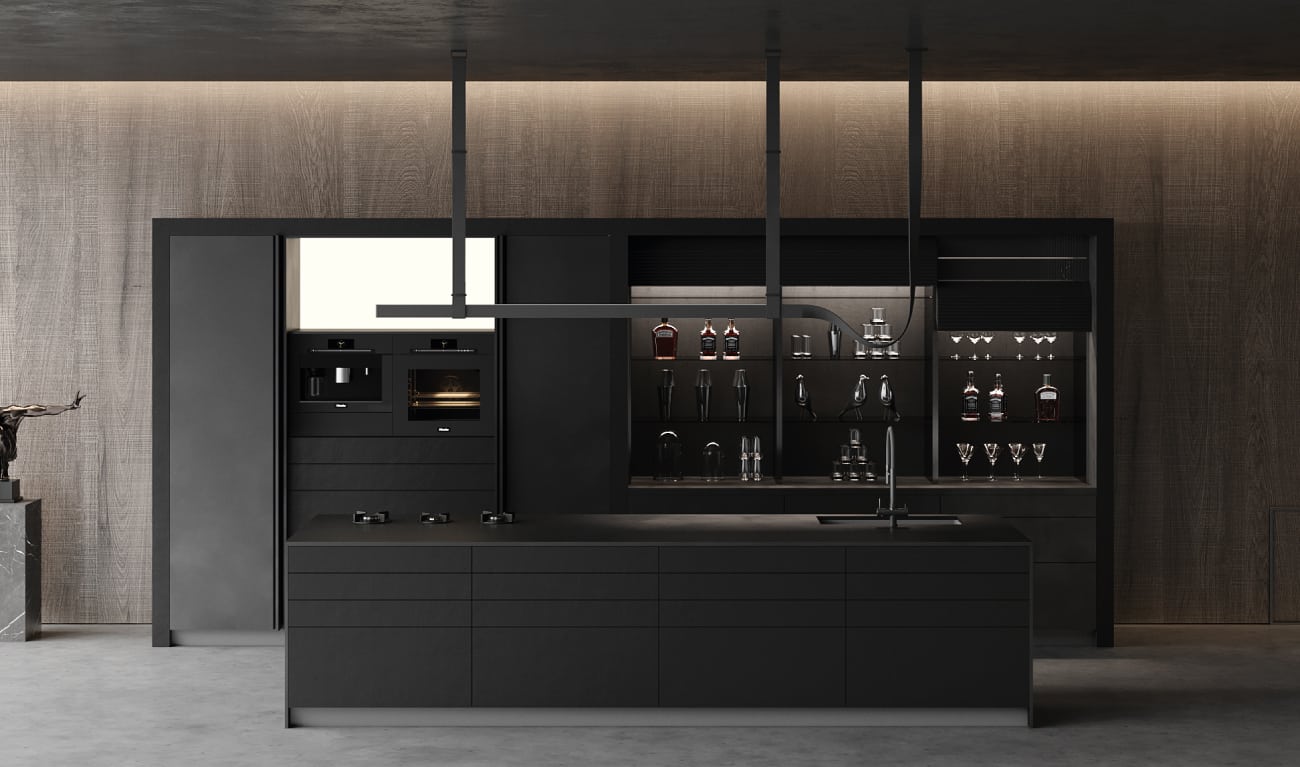 BT45 XS Luxusküche, hochwertige Designer Küche, Qualitätsküche mit automatischem Rollladen und Einschubtürsystem