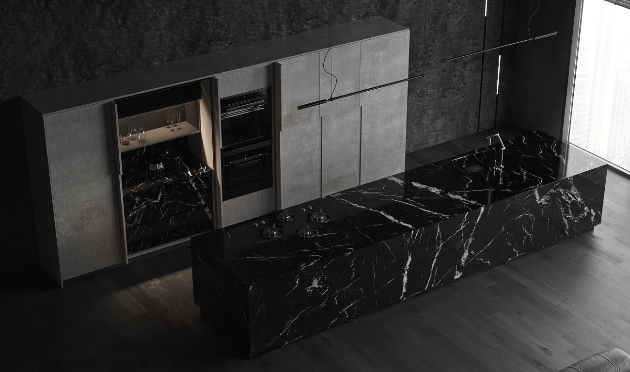 BT45 CG maßgeschneiderte Designer-Küche, César Giraldo, qualitativ hochwertige, monolithische und absolut erhabene Luxusküche für Profiköche