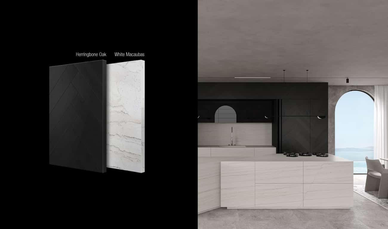BT45 A8 luxury kitchen, tailor made black matte oak / herringbone oak furniture
