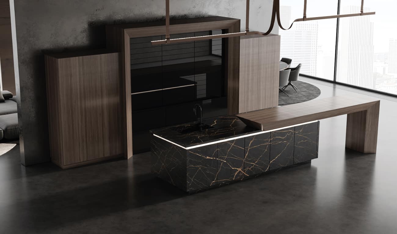 BT45 AK45 quality kitchen, luxurious American walnut wood gives softness to the angular design elements