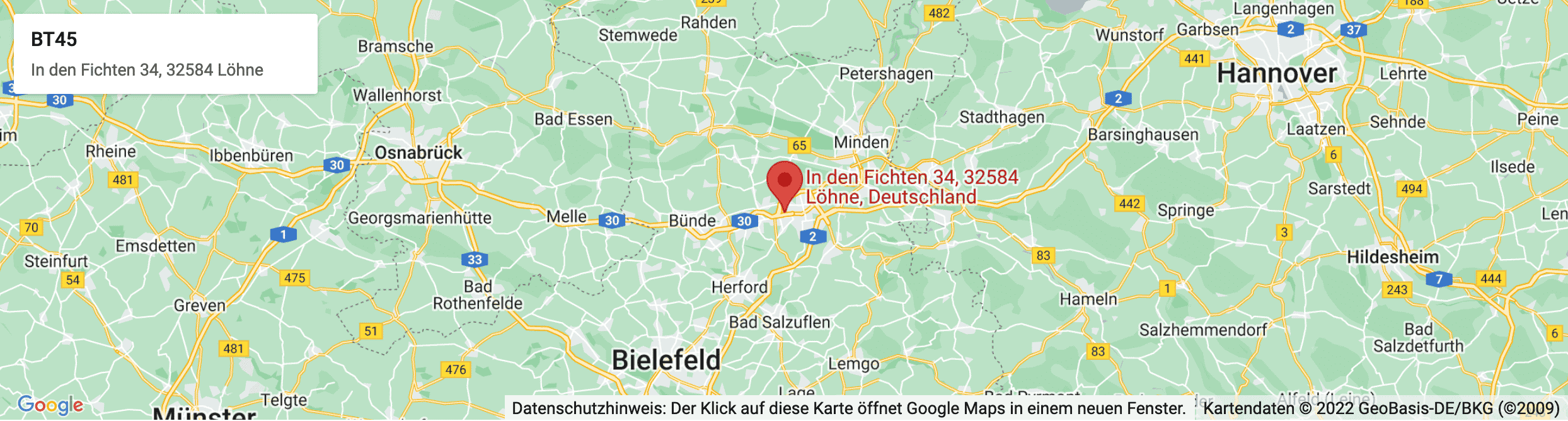 Karte BT45, In den Fichten 34, 32584 Löhne, Deutschland